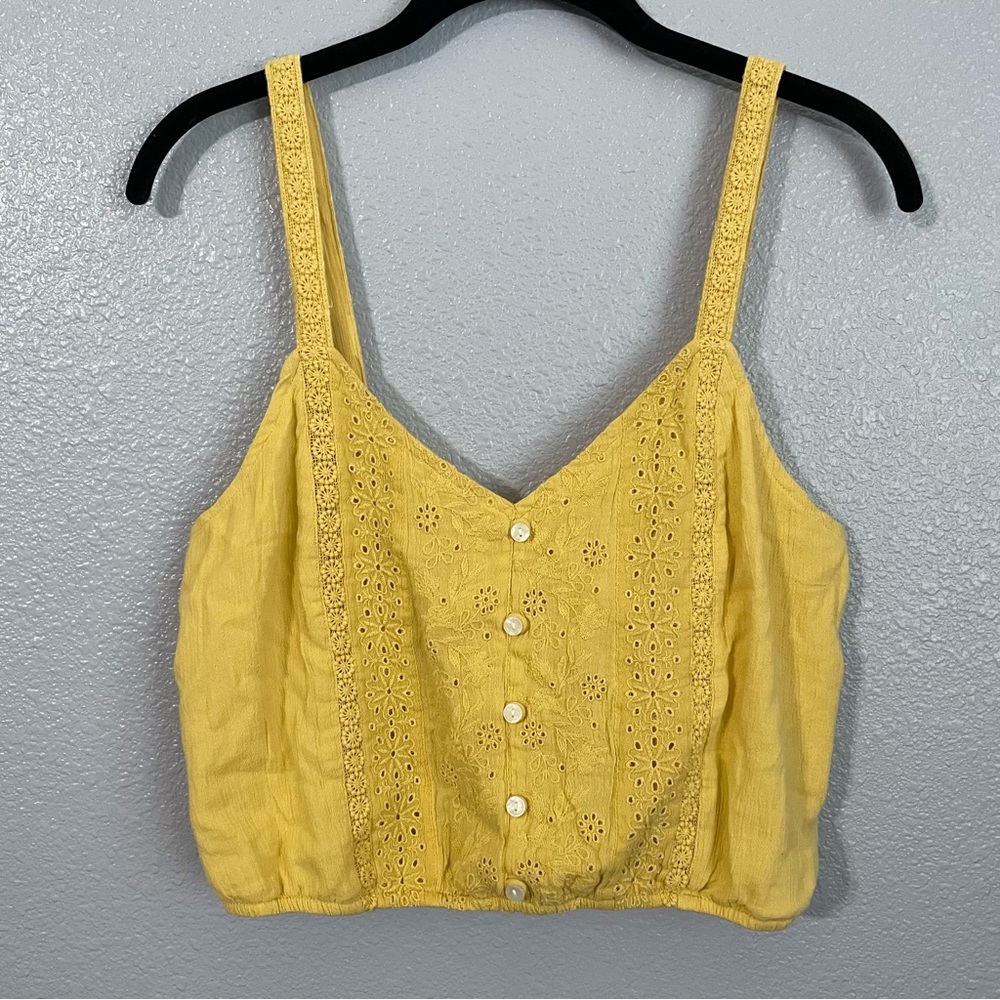 New American Eagle Yellow Floral Crop Tank Top Size M